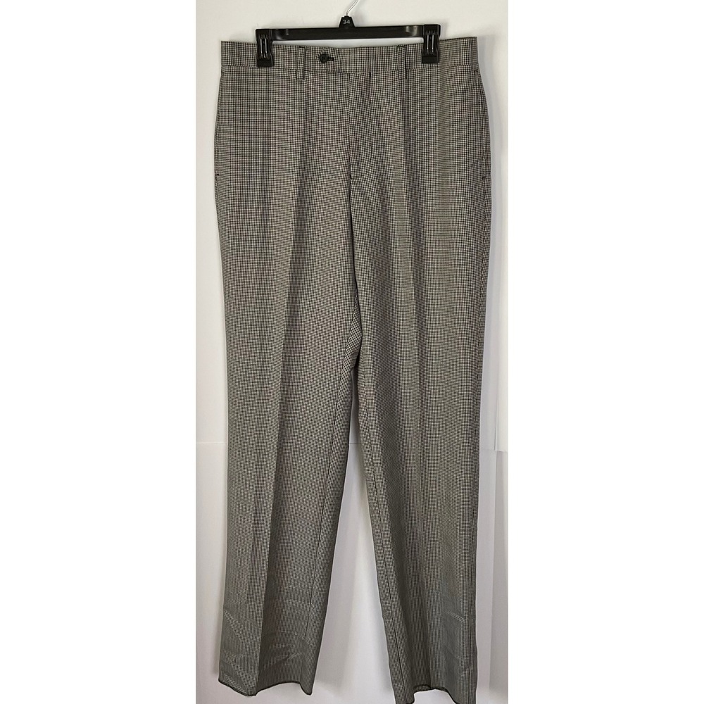 Paul Fredrick Mens 100% Wool Houndstooth Dress Trousers Black Grey 34W NWT